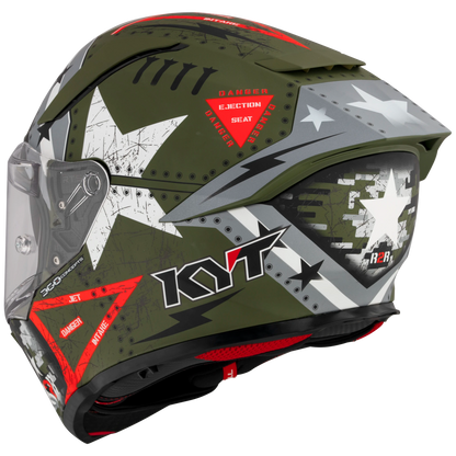 Front Left Quarter View of KYT R2R Assault Matte Army Green Motorcycle Helmet